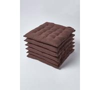 6 Pack Seat Pads Luxury 100% Cotton Indoor Outdoor Garden Cushion, 40cm Homescapes Brown 40cm x 40cm