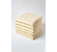 Homescapes Cream Seat Pads for Dining Chair, Set of 6 100% Cotton Chair Pads with Straps, 40x40 cm