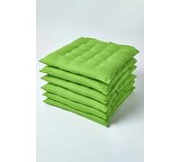 6 Pack Seat Pads Luxury 100% Cotton Indoor Outdoor Garden Cushion, 40cm Homescapes Lime 40cm x 40cm