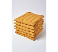 6 Pack Seat Pads Luxury 100% Cotton Indoor Outdoor Garden Cushion, 40cm Homescapes Mustard 40cm x 40cm