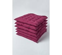 HOMESCAPES Plum Seat Pads for Dining Chair, Set of 6 100% Cotton Chair Pads with Straps, 40x40 cm