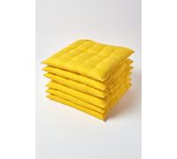 6 Pack Seat Pads Luxury 100% Cotton Indoor Outdoor Garden Cushion, 40cm Homescapes Yellow 40cm x 40cm