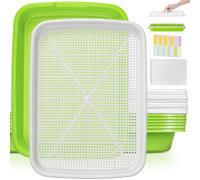 6-Pack Seed Sprouter Trays with Covers, Household Sprouting Trays with Planting Papers & Blank Label Stickers, Double-Layer Microgreens Growing Kit for Indoor or Outdoor Seed Sprouting without Soil