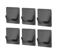 6 Pack Self Adhesive Wall Hooks,Stick On Hooks Heavy Duty Sturdy, Hanging up to 6KG, Stainless Steel Rustproof Command Hooks for Kitchen Bathroom Tile Shower No Drilling Damage-Free (BLACK-6pcs)