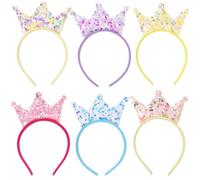 6 Pack Sequin Crown Headband Glitter Pink Reversible Headband Glitter Sparkly Hairbands Shiny Cute Headbands Hair Hoop Hair Accessories for Women Daily Wearing and Birthday Party Holiday Photo Supply