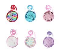 6-pack Sequin Party Purses Bulk for Kids Reversible Glitter Crossbody Coin Wallet Bags Small Shining Birthday Party Favors, Round Shapes, S