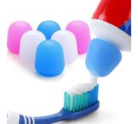 6 Pack Silcone Toothpaste Cap, Tnvee Reusable Self Closing Toothpaste Squeezer Dispenser with Organizer Box for Kids and Adults in Bathroom, Hygiene No Mess No Waste