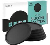 6 Pack Silicone Coasters by Smith’s® | 10cm Diameter | Black / V2 | Round | Anti-Slip Base | Safe, Non-Toxic Silicone | Safe for All Surfaces