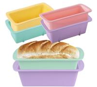 6 Pack Silicone Moulds Loaf Tin, 1Lb Loaf Pans 19.5 x 9.5 x 5.5 cm Bread Tins for Baking, Rectangle Baking Moulds, Air Fryer Cake Tin, Bread Making Accessories Non-Stick Quick Release Heat Resistant