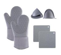 6 Pack Silicone Oven Gloves Set, Heat Resistant Oven Mitts Pair, Silicones Oven Glovess & Mini Oven Gloves, 2 Silicones Pot Holders, Oven Glovess Heat Resistant for Barbecue, Baking, Microwave, Grey