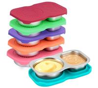 6 Pack Silicone Snack Containers with Lids, 2 Compartment 150ml Reusable Food Storage Pots, 6 Colors Snack and Dip Container, Leakproof Portable Metal Bento Box for School Work Travel Outdoor Camping