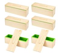 6 Pack Silicone Soap Moulds, 1200ml Rectangular Wooden Loaf Mold with Lid | 42 oz Silicone Loaf Mould with Wooden Boxes and Lids, Flexible Handmade Soap Making Tool for DIY Candle Craft Supplies, Green