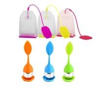 6 Pack Silicone Tea Infuser,Accfore Reusable Safe Loose Leaf Tea Bags Strainer Filter Handle Stainless Steel Strainer Drip Tray