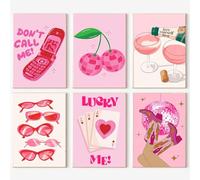 6 Pack Simple Paint by Numbers for Adults Beginner Paint by Numbers Kits Pink on Canvas,Bedazzle Canvas Kit,12x8 Inch DIY Macarons Paint by Numbers Kit with 26 Colors for Girls' Night In&Craft Party