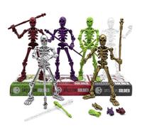 6 Pack Skeleton Action Figure T/Dummy/Titan 13 Skeleton Toy, DIY Assembly | Multi-jointed Movable, Scepter & 2 Hand Types, 1/12 5'' Mini Small Skeleton for Collectors Boys Halloween Desktop Decor Gift