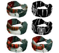 6-Pack Skeletons and Bones 2_19 Wide Stretch Headbands for Women - Non-Slip Extra Wide Turban Hair Bands for Workout, Sports & Daily Use