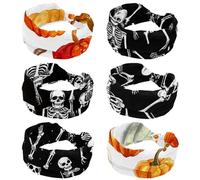 6 Pack Skeletons and Bones 2 Headbands for Women, Fashion Knotted Headband Wide Hairband Girls Hair Accessories