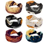 6 Pack Skulls Pumpkins Bats Headbands for Women Fashion Wide Hairband Yoga Workout Head Band Hair Accessories Band