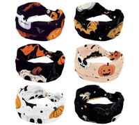 6 Pack Skulls Pumpkins Bats Wide Headbands for Women