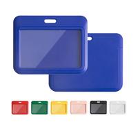 6 Pack Sliding Horizontal ID Badge Holder with Clear Window Blue ID Card Holder Protector Pouch for Office School ID Credit Cards Proximity Key Cards Driver’s Licenses and Passes