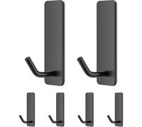 6-Pack Small Adhesive Hooks for Walls No Damage, Stainless Steel Stick-on Wall Hooks for Hanging Towels, Keys, Bags, Hats, or Jewellery - Ideal for Kitchen, Bathroom, and Doors (Black)