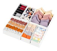 6 Pack Sock Underwear Drawer Organizer Dividers, 58 Cell Foldable Fabric Dresser Closet Organizers and Storage Bins for Clothing, Baby Clothes, Bra, Panty, Scarf, Ties (White)
