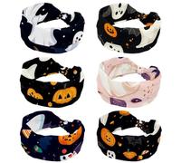 6 Pack Soft Sports Thin Head Bands | Non-Slip Accessories Bands for Fashion, Washing Face, Workouts, Yoga, Daily Use, Halloween Bats Candies Pumpkins