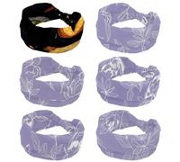 6 Pack Soft Sports Thin Head Bands | Non-Slip Accessories Bands for Fashion, Washing Face, Workouts, Yoga, Daily Use, Floral Purple_2_1