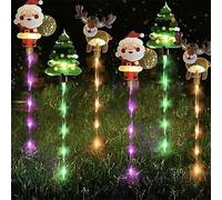 6 Pack Solar Christmas Figurine Lights, Waterproof Solar Courtyard Outdoor Lighted Decorative Santa Claus, Snowman, Xmas Tree & Reindeer with Garden Stakes, Yard Stake for Path Lawn Patio Decor