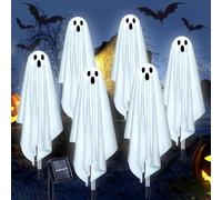6 Pack Solar Halloween Lights Outdoor, Waterproof Solar Ghost Lights for Halloween Decoration, 8 Lighting Modes for Garden Grave Cemetery Ghost Decor