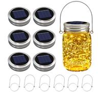 6 Pack Solar Mason Jar Lights for Outside, 30 LED Solar Mason Jar Lids Fairy Lights with 6 Hangers(No Jars) Outdoor Waterproof for DIY Patio Garden Yard Lawn Party Wedding Decoration Warm White
