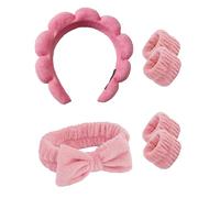 6 Pack Spa Headband, Makeup Headband, Face Wash Headbands, Skincare Headbands, Sponge Hair Band Bow Tie Spa Head Band for Washing Face Wristband Set Hair Accessories for Women Gifts (Misty Pink)