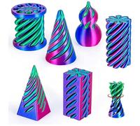 6 Pack Spiral Cone 3D Printed Fidget Toy Set, Impossible Pyramid Passthrough Toys for Stress Relief, Rainbow Spiral Fidgets Toys, Colorful Desk Decor Relaxing for Adults Teens Kids