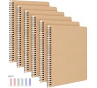 6 Pack Spiral Notebook with 10 Pieces Sticky Tabs, A5 Lined Notebooks 120 Pages, Hardcover Notebook for Women Men, Spiral Notepad, 14.8x21cm / 5.8x8.3", Lined Paper for Work, School, Office (Brown)