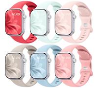 6 Pack Sport Bands Compatible with Apple Watch 38mm 40mm 41mm 42mm 44mm 45mm 49mm 46mm Silicone Waterproof Compatible with Apple Watch Series, Guava Red/Neon Green/Dusty Pink/Starlight/Seafoam/Blush