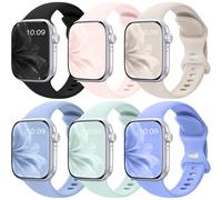 6 Pack Sport Bands Compatible with Apple Watch 38mm 40mm 41mm 42mm 44mm 45mm 49mm 46mm Silicone Waterproof Compatible with Apple Watch Series, Black/Dusty Pink/Starlight/Sky Blue/Green Fluorite/Lilac