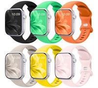 6 Pack Sport Bands Compatible with Apple Watch Band 38mm 40mm 41mm 42mm 44mm 45mm 49mm 46mm, Waterproof Silicone Strap Compatible with iWatch Apple Watch Series, Black/Northern Light Green/Orange