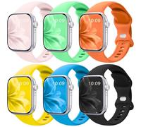6 Pack Sport Bands Compatible with Apple Watch Band 38mm 40mm 41mm 42mm 44mm 45mm 49mm 46mm, Waterproof Silicone Strap Compatible with iWatch Apple Watch Series, Bright Pink/Bright Green/Orange/Yellow