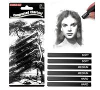 6 Pack Square Compressed Charcoal Pencils for Artists - Soft/Medium/Hard (2 Each) - Professional Sketching & Shading Sticks for Drawing, Charcoal Art, DIY Crafts - Ideal for Beginners & Professionals