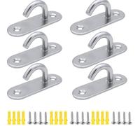 6 Pack Stainless Steel 304 Ceiling Hooks M8 Heavy Duty Oval Open Hooks Pad Eye Plate Anchor Heavy Duty Screw Wall Mount Hook for Hanging Lamp Plant Basket Ceiling Fan Tool Marine Deck Hardware