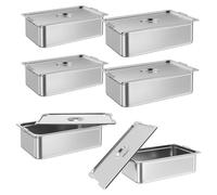 6-Pack Stainless Steel Roasting Baking Trays and Lid, Cookie Pan Baking Deep Tray Heavy Duty & Easy Clean Non Stick Metal, Rectangle Cake Tin for Oven Baking, Cooking and Serving,53x33x15 cm