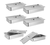 6-Pack Stainless Steel Roasting Baking Trays and Lid, Cookie Pan Baking Deep Tray Heavy Duty & Easy Clean Non Stick Metal, Rectangle Cake Tin for Oven Baking, Cooking and Serving,53x33x10 cm