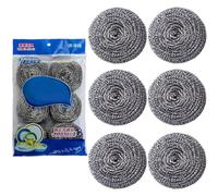 6 Pack Stainless Steel Scourers, Heavy Duty Scourers Metal Wire Tough Dirt Stain Remover, Durable & Rust-Resistant, Metal Scourer Wire Wool Sponge Scourer for Kitchen, Cookware & Grills
