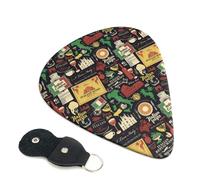 6 Pack Stamp Pattern Italian Guitar Picks, Bass Electric Acoustic Guitar Ukulele Accessories, Thin Guitar Picks Plectrums with Organizer Bag