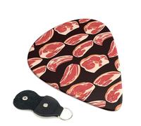 6 Pack steak print B Guitar Picks, Bass Electric Acoustic Guitar Ukulele Accessories, Thin Guitar Picks Plectrums with Organizer Bag