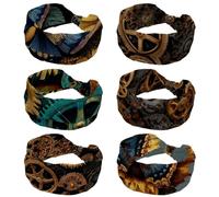 6 Pack Steampunk Gears background (9) Wide Headbands for Women