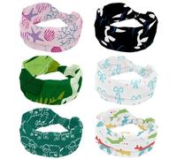 6 Pack Stretchy Headbands for Women, Cute Killer Whale with Black Background Absorbed Sweat Sport Yoga Workout Headband, Soft Wide Hairband, Twist Knotted Hairwrap