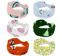 6 Pack Stretchy Headbands for Women, Marine Style Sealife Pattern Absorbed Sweat Sport Yoga Workout Headband, Soft Wide Hairband, Twist Knotted Hairwrap