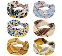6 Pack Stretchy Headbands for Women Mermaid Scale with Flower Sport Turban Headband Soft Twist Knotted Hairwrap Hairband for Yoga Workout Daily