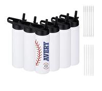 6 Pack Sublimation Water Bottle Blanks, 24oz Personalized Water Bottles Bulk with Handle & Straw Lid, Stainless Steel, Lightweight for Sports Travel Gym Running, DIY Gift for Teacher Nurse, White